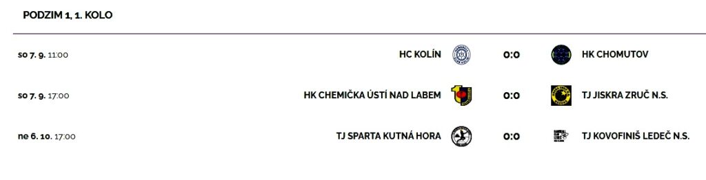 7. září v 17 hodin: HK Chemička Ústí nad Labem – Jiskra Zruč nad Sázavou (SRL)