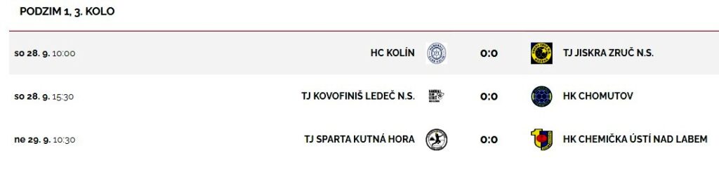 Sobota 28. září v 10 hodin: HC Kolín – Jiskra Zruč nad Sázavou (SRL)