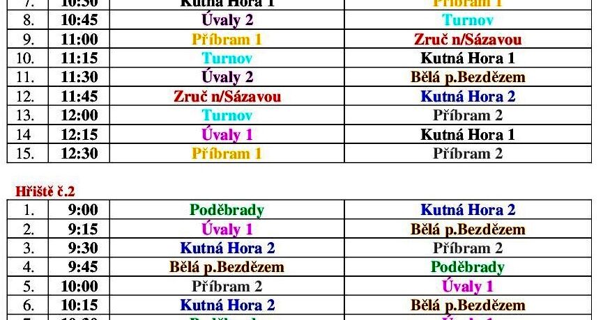 Sobota 12. října – mistrovský turnaj minižáků 4 + 1 v Kutné Hoře