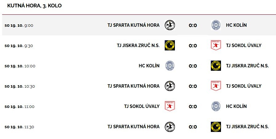 Sobota 19. října – mistrovský turnaj minižáků 5 + 1 v Kutné Hoře