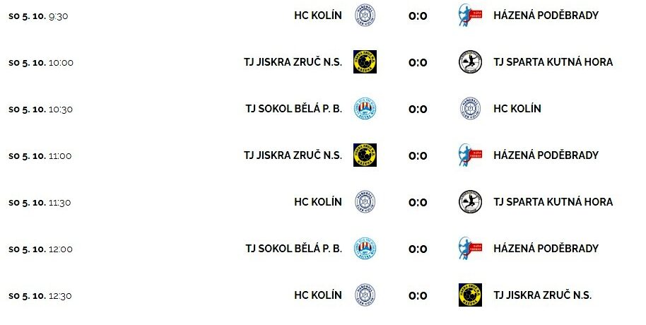 Sobota 5. října – mistrovský turnaj minižáků 5 + 1 v Kutné Hoře (pořadatel Sokol Bělá pod Bezdězem)