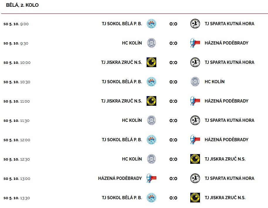 Sobota 5. října – mistrovský turnaj minižáků 5 + 1 v Kutné Hoře (pořadatel Sokol Bělá pod Bezdězem)